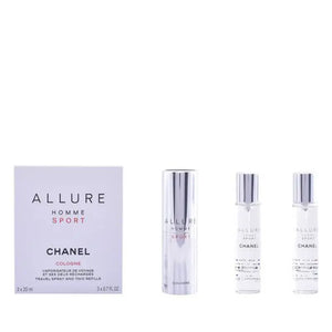 ALLURE HOMME SPORT - COLOGNE (Vaporisateur de voyage et ses 2 recharges) • CHANEL, Paris • 3 x 20 ml • Eau de Cologne sport pour homme, vaporisateur/spray  Scentia : Parfums et fragrances
