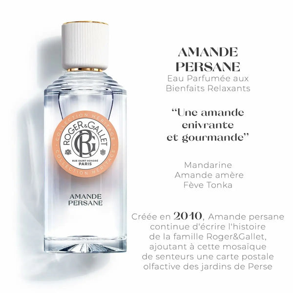 AMANDE PERSANE - Collection HÉRITAGE • ROGER & GALLET • 100 ml • Eau parfumée bienfaisante à l'huile essentielle d'amande, vaporisateur/spray  Scentia : Parfums et fragrances