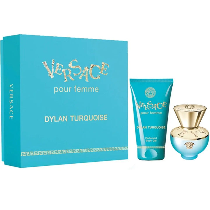 Coffret DYLAN TURQUOISE - EAU DE TOILETTE • VERSACE pour femme • 50 ml • Eau de toilette pour femme vaporisateur/natural spray 50 ml + Gel corps parfumé  Scentia : Parfums et fragrances