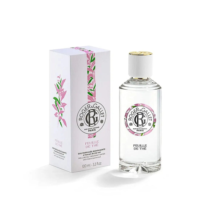 FEUILLE DE THÉ • ROGER & GALLET • 100 ml • Eau parfumée bienfaisante à l'extrait de thé noir, vaporisateur/spray  Scentia : Parfums et fragrances