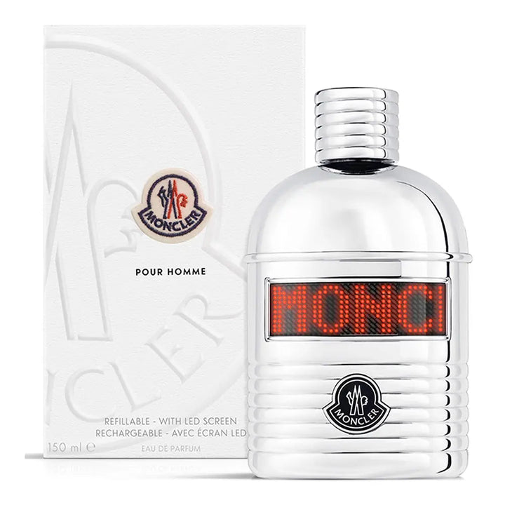 MONCLER POUR HOMME • MONCLER • 150 ml (rechargeable) • Eau de parfum pour homme, avec écran LCD/with LED screen  Scentia : Parfums et fragrances