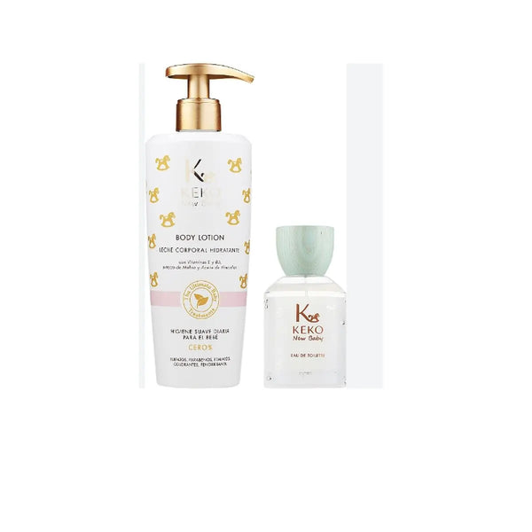 Set LAIT CORPOREL HYDRATANT/BODY LOTION + Eau de toilette + Serviette de toilette • KEKO New Baby • 500 ml + 100 ml • Lait corporel + Eau de toilette pour bébés  Scentia : Parfums et fragrances