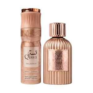 Set Paris Corner: Qissa Delicious, Eau De Parfum, For Women, 100 ml + Qissa Delicious, Deodorant Spray, For Women, 200 ml  SCENTIA
